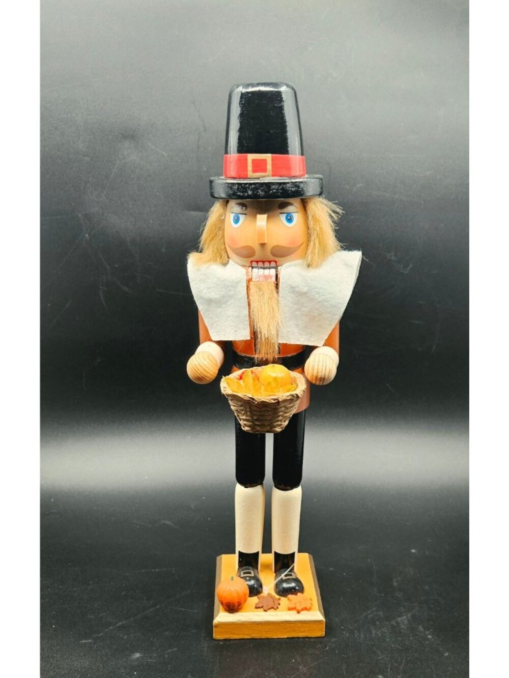 Pilgrim Nutcracker Thanksgiving Decor With Basket & Autumn Accents - 15 in